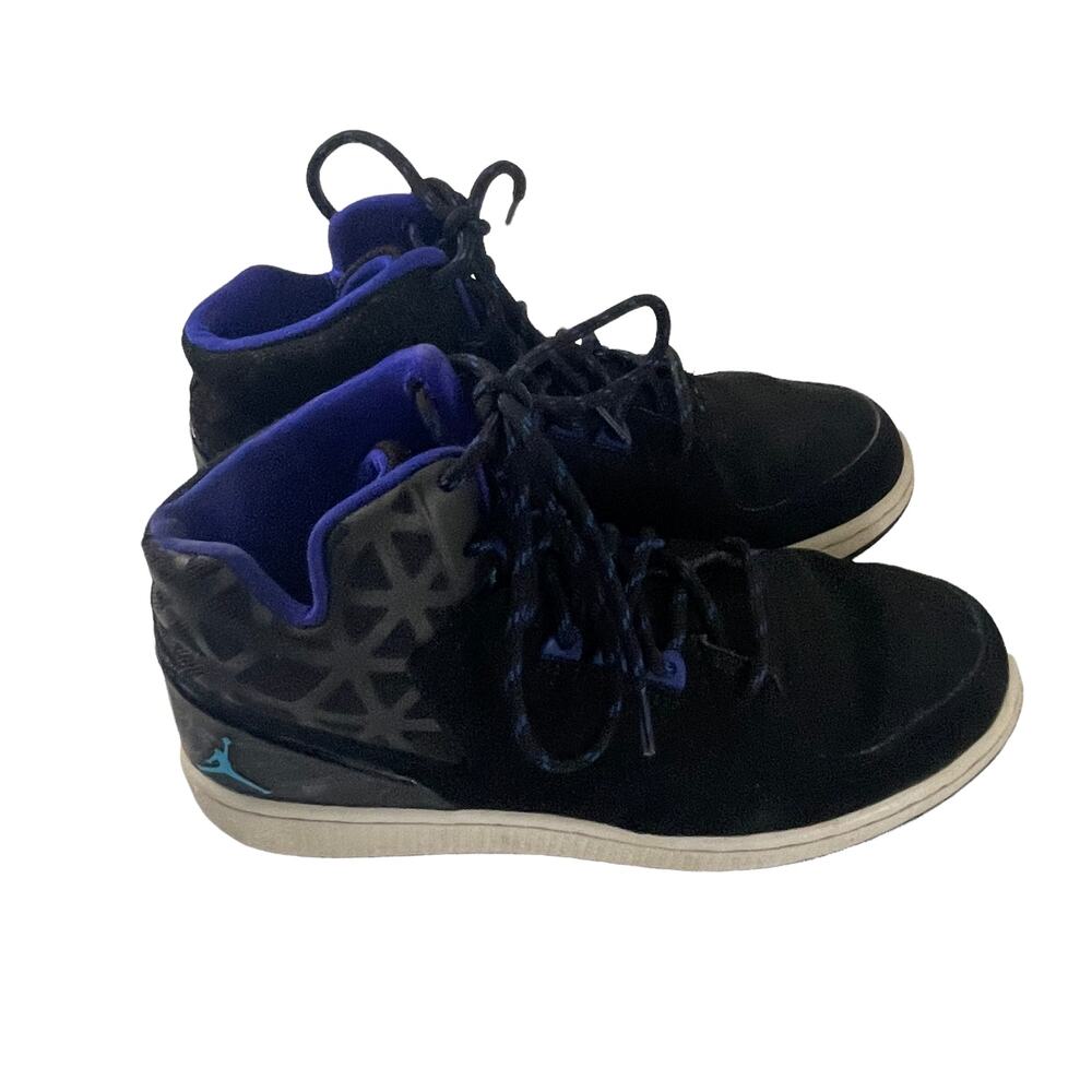 Jordan‎ Boy's 1 Flight 3 Size 5.5 Black & Blue Lagoon Hi Top Sneaker Shoes